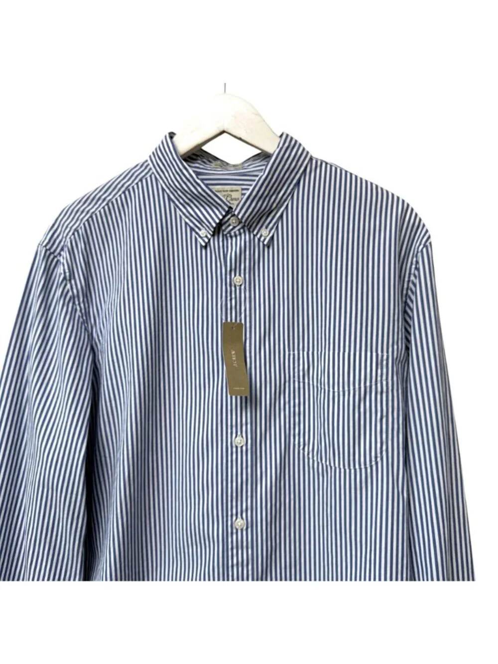J.Crew Mens Shirt Large Slim Untucked Blue White Stripe Preppy Button Up NWT